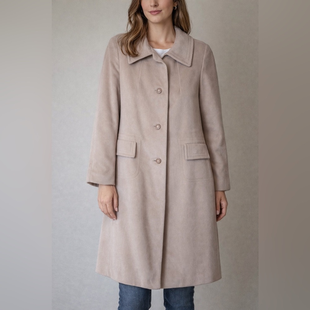 Bromley Petites Womens Vintage Classic Beige Button Front Long Coat